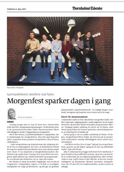 Avisforside med overskriften: "Morgenfest sparker dagen i gang"
